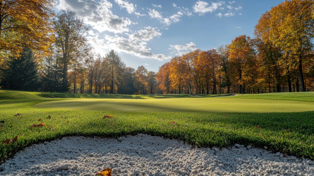 秋の気配が漂うアジア下館カントリークラブの18ホール林間コース全景